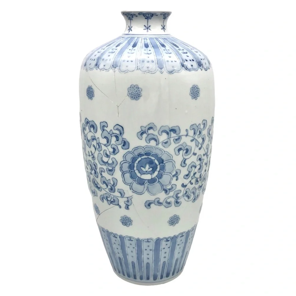 Kintsugi Vase 15” Chinese Porcelain Gold Crack Art Growth Anniversary Gift - Picture 4 of 12